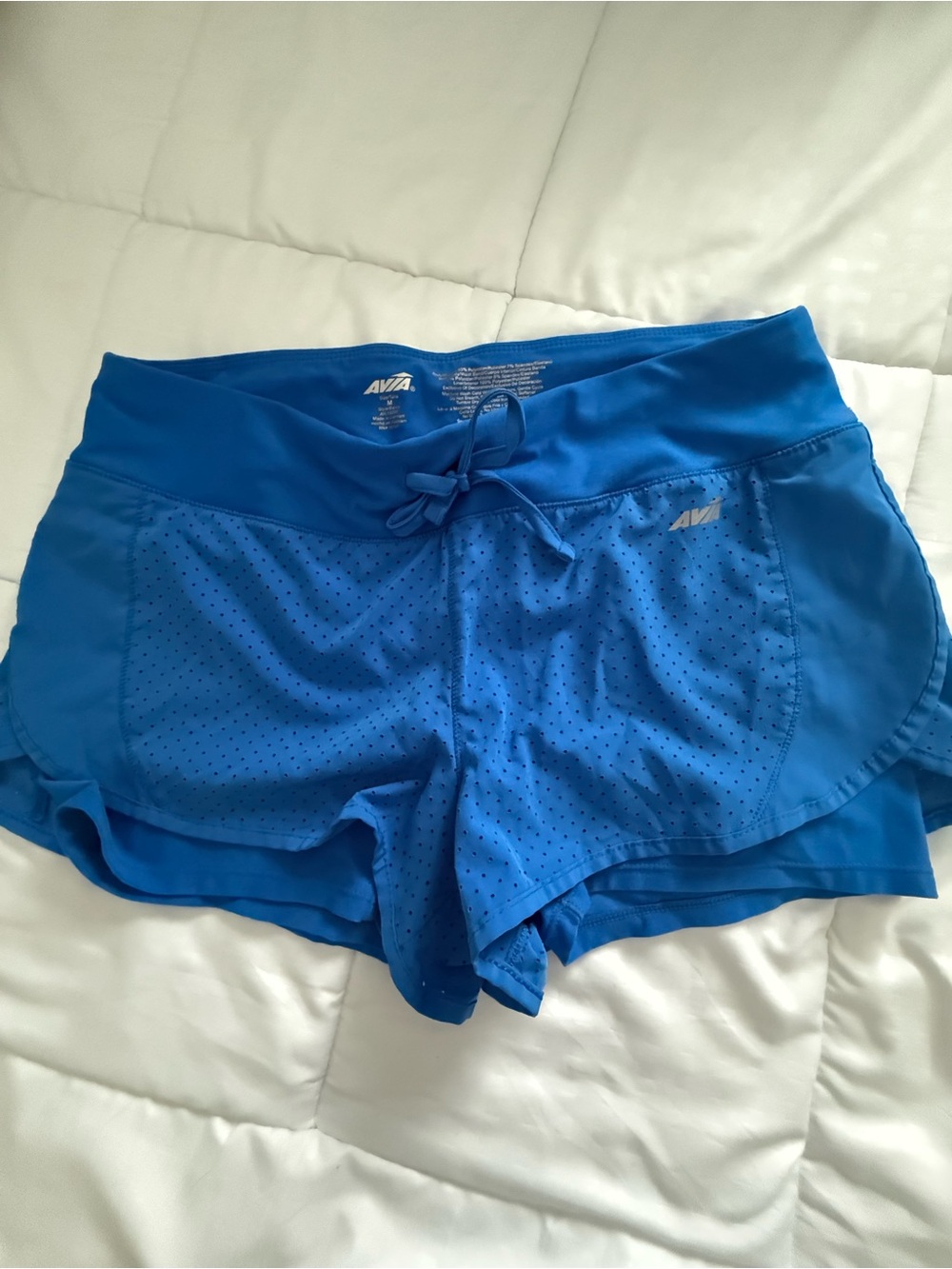 Avia Women's Bright Blue Perforated Layered Athletic Shorts